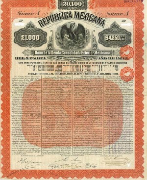 "Mexicana Orange" Republica Mexicana 1899 Series A